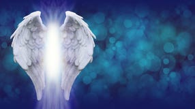 Angel Wings auf blauer Bokeh-Fahne Angel Wings auf blauer Bokeh-Fahne