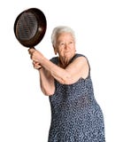 Angry Old Woman With A Pan Royalty Free Stock Photos