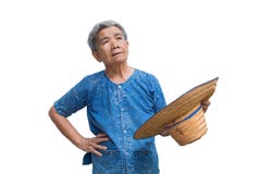 Angst-alter Asiatinlandwirt auf einem Weiß lizenzfreies stockfoto Angst-alter Asiatinlandwirt auf einem Weiß lizenzfreies stockfoto