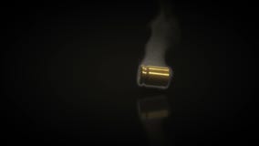 Animación de la cáscara de la bala que fuma que cae en fondo negro ilustración del vector Animación de la cáscara de la bala que fuma que cae en fondo negro ilustración del vector