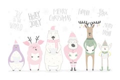 Animais do canto e cartão engraçados de Santa Christmas ilustração do vetor Animais do canto e cartão engraçados de Santa Christmas ilustração do vetor