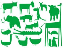 Animal Green Silhouettes On White Stock Photography