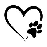 Animal love symbol paw print with heart, isolated vector