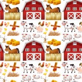 Animales del campo inconsútiles y granero rojo ilustración del vector Animales del campo inconsútiles y granero rojo ilustración del vector