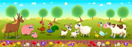 Animali dell'azienda agricola familiare nella natura illustrazione di stock Animali dell'azienda agricola familiare nella natura illustrazione di stock