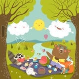 Animals At Picnic In Forest Stock Photos