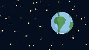 Animated Cartoon Earth from Outer Space with Starry Night