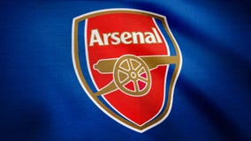 USA - NEW YORK, 12 August 2018: Animated logo of London football club Arsenal F.C. Close-up of waving flag with Arsenal royalty free stock images USA - NEW YORK, 12 August 2018: Animated logo of London football club Arsenal F.C. Close-up of waving flag with Arsenal royalty free stock images