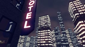 Animated skyscraper hotel in a big city 4K