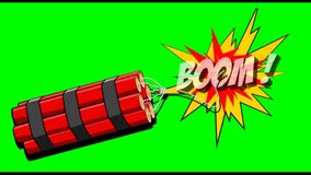 Animatie van het de boom de 2D beeldverhaal van de dynamietexplosie op een groene achtergrond mov royalty-vrije illustratie Animatie van het de boom de 2D beeldverhaal van de dynamietexplosie op een groene achtergrond mov royalty-vrije illustratie