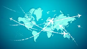 Animation airplanes soaring over the world map vector illustration Animation airplanes soaring over the world map vector illustration