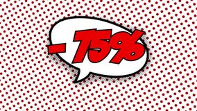 -75% - animation comique de style de ballons de la parole de mot -75% - animation comique de style de ballons de la parole de mot