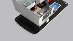 Animation 3DCG de maison futée au téléphone intelligent illustration libre de droits Animation 3DCG de maison futée au téléphone intelligent illustration libre de droits