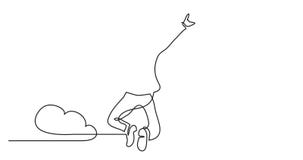 Animation of one line drawing of happy man jumping higher clouds