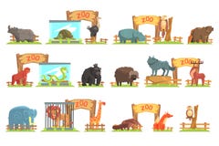 Animaux sauvages derrière le hangar dans l'ensemble de zoo illustration stock Animaux sauvages derrière le hangar dans l'ensemble de zoo illustration stock