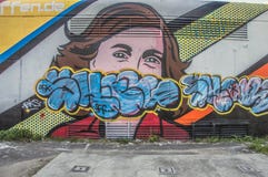 Anne Frank Mural Outside Artwork Vandalized bij het Nederland 2018 van Amsterdam royalty-vrije stock foto's Anne Frank Mural Outside Artwork Vandalized bij het Nederland 2018 van Amsterdam royalty-vrije stock foto's