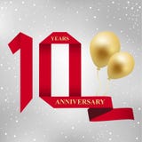 10 anni di anniversario di celebrazione di logotype rosso del nastro illustrazione di stock 10 anni di anniversario di celebrazione di logotype rosso del nastro illustrazione di stock