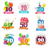 Anniversary birthdays emblems icons set vector illustration Anniversary birthdays emblems icons set vector illustration