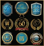 Anniversary gold and blue labels collection, 60 years vector illustration Anniversary gold and blue labels collection, 60 years vector illustration