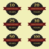 Anniversary label set. Anniversary years label set. Black labels with red ribbons royalty free illustration Anniversary label set. Anniversary years label set. Black labels with red ribbons royalty free illustration