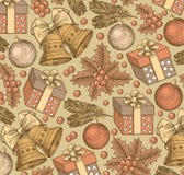 Ano novo feliz, Feliz Natal Fundo do inverno feriado Presentes, brinquedos, sinos, estilo realístico da árvore Fundo do cumprimen Fotografia de Stock Royalty Free Ano novo feliz, Feliz Natal Fundo do inverno feriado Presentes, brinquedos, sinos, estilo realístico da árvore Fundo do cumprimen Fotografia de Stock Royalty Free