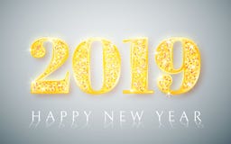 Ano novo feliz 2019, projeto dos números do ouro de cartão, ilustração do vetor ilustração do vetor Ano novo feliz 2019, projeto dos números do ouro de cartão, ilustração do vetor ilustração do vetor