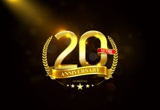 20 anos de aniversário com a fita dourada da grinalda do louro ilustração stock 20 anos de aniversário com a fita dourada da grinalda do louro ilustração stock