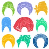 ansammlung Traditioneller nationaler Kopfschmuck, Turban Gestrickter Schal E Grafisches Bild Satz des Vektors stock abbildung ansammlung Traditioneller nationaler Kopfschmuck, Turban Gestrickter Schal E Grafisches Bild Satz des Vektors stock abbildung
