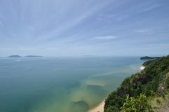 Ansicht von Keluang-Hügeln, Terengganu, Malaysia über Südchinesisches Meer Lizenzfreie Stockbilder Ansicht von Keluang-Hügeln, Terengganu, Malaysia über Südchinesisches Meer Lizenzfreie Stockbilder