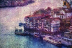 Ansicht von Porto mit Ribeira über Duero-Fluss lizenzfreie abbildung Ansicht von Porto mit Ribeira über Duero-Fluss lizenzfreie abbildung