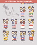 Anslutningen av sydostliga asiatiska nationtecknad filmtecken stock illustrationer Anslutningen av sydostliga asiatiska nationtecknad filmtecken stock illustrationer