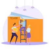 Anställda arbetar tillsammans, kontorsarbetare arbetar som ett bra lag, vektor illustrationer Anställda arbetar tillsammans, kontorsarbetare arbetar som ett bra lag, vektor illustrationer