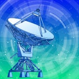 Antenna dei riflettori parabolici - radar doppler e fondo blu di tecnologia illustrazione di stock Antenna dei riflettori parabolici - radar doppler e fondo blu di tecnologia illustrazione di stock