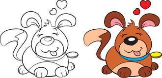 Antes e depois do cachorrinho de Kawaii, a cor e o contorno, com corações em cima, aperfeiçoam para o livro para colorir, ou o ca ilustração royalty free Antes e depois do cachorrinho de Kawaii, a cor e o contorno, com corações em cima, aperfeiçoam para o livro para colorir, ou o ca ilustração royalty free