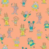 Anthromorphe Charaktere des orange Spaßes des Vektors wiederholen Musterhintergrund stock abbildung Anthromorphe Charaktere des orange Spaßes des Vektors wiederholen Musterhintergrund stock abbildung