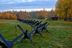 Anti nfantry roadblock and bunker. Of World War II royalty free stock images Anti nfantry roadblock and bunker. Of World War II royalty free stock images