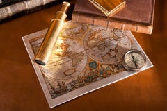 Antique Compass And Old Map Stock Photos