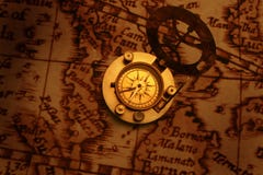 Antique compass on old map (Asean region) royalty free stock image Antique compass on old map (Asean region) royalty free stock image