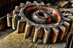 Antique Wood Machinery Wheel On Old Wooden Bench Royalty Free Stock Photo Antique Wood Machinery Wheel On Old Wooden Bench Royalty Free Stock Photo