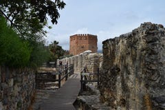  Antyczna ściana w Alanya i rewolucjonistka Górujemy, Turcja Fotografia Stock