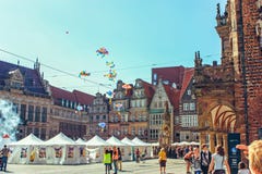 Antyczny Bremen Targowy kwadrat z statuą Bremen Roland zdjęcia royalty free Antyczny Bremen Targowy kwadrat z statuą Bremen Roland zdjęcia royalty free