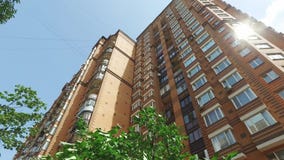 Apartment building brick color in city at summer. Shooting aerial with Inspire one x3 and dji Osmo streets and buildings of Moscow Apartment building brick color in city at summer. Shooting aerial with Inspire one x3 and dji Osmo streets and buildings of Moscow