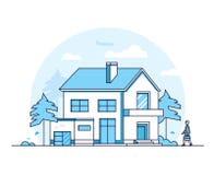 Apartment house - modern thin line design style vector illustration Stock Illustration Apartment house - modern thin line design style vector illustration Stock Illustration