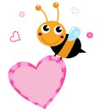 Ape sveglio di volo che tiene cuore rosa illustrazione di stock Ape sveglio di volo che tiene cuore rosa illustrazione di stock
