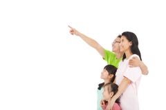 Apontar e olhar felizes da família fotografia de stock Apontar e olhar felizes da família fotografia de stock
