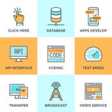 App ontwikkelen zich en geplaatste de lijn de pictogrammen van de gegevenstechnologie royalty-vrije illustratie App ontwikkelen zich en geplaatste de lijn de pictogrammen van de gegevenstechnologie royalty-vrije illustratie