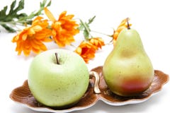 Apple And Pear With Flowers Royalty Free Stock Images