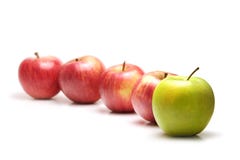 Apples In A Row, Green Leading Stock Photo