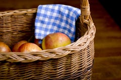 Apples In Wooden Pan Stock Photography