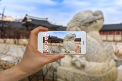 Application of Artificial Intelligence, AI, and Augmented Reality, AR, in Traveling and Tourism Business Concept stock image Application of Artificial Intelligence, AI, and Augmented Reality, AR, in Traveling and Tourism Business Concept stock image